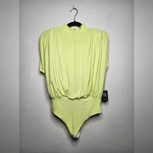 Express Chartreuse Bold Padded Shoulder Bodysuit Size Medium‎ Exposed Back​